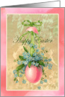 Happy Easter Vintage Spring Flowers in Pink Egg Greeting card