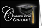 Congratulations Graduate Black and Gold Mortarboard Cap and Tassel card