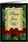 Christmas Party Event Invitations Goldtone Frame Red Ribbon Pine card