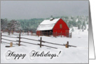 Happy Holidays, Red Barn in Scenic Winter Horse Farm Card