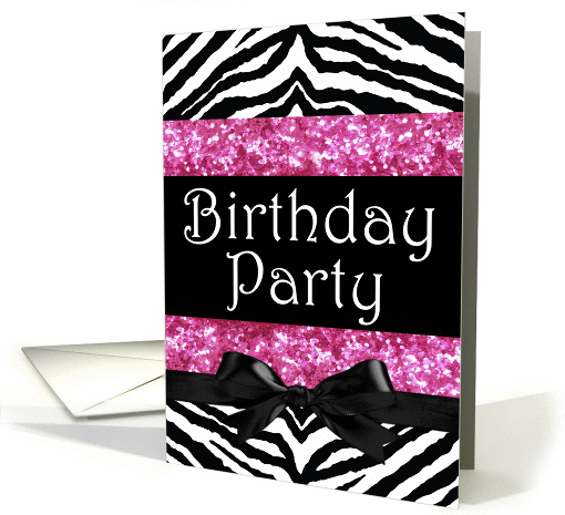 Birthday Party Invitation, Black/White/Hot Pink card (1103410)