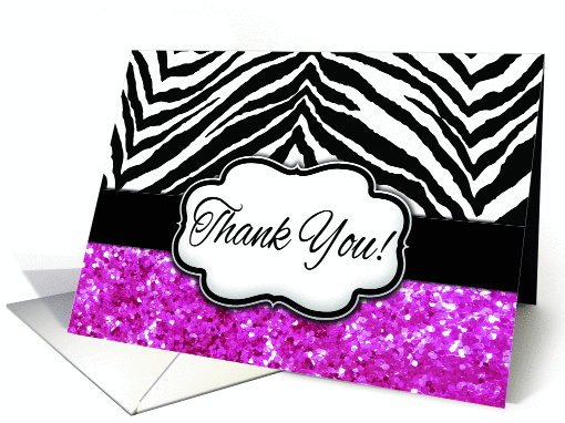 Hot Pink and Black Animal Pattern Stripe Thank You Zebra Print card