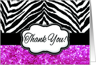 Hot Pink and Black Animal Pattern Stripe Thank You Zebra Print Card