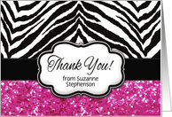 Custom Pink and Black Animal Pattern Stripe Thank You Zebra Print Card