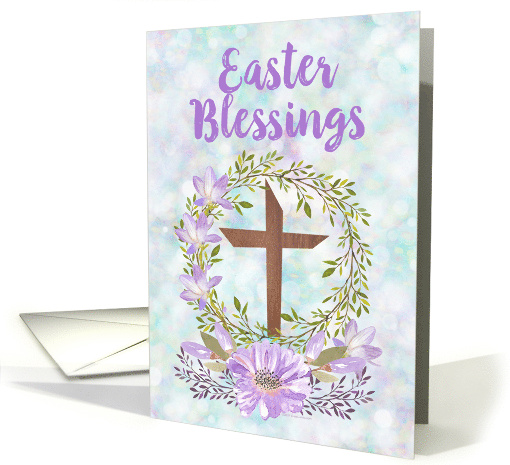Purple Gladiola Flower Cross Watercolor Easter Blessings card