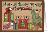 A Beary Merry Christmas, Four Cute Teddy Bears, Colorful Presents Card