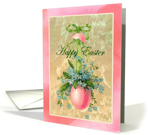 Happy Easter Vintage Spring Flowers in Pink Egg Greeting card (591788)
