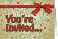 Red and Green Vintage Floral w/Bow, All-Occasion Invitations card