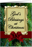 Christian Christmas Cards, Faux Gold Frame, Pine Bough, Red Accent card