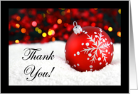 Business Thank You Christmas Cards, Red Sparkle Ornament in White Snow card