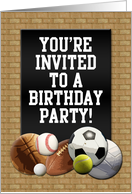 Sports All Star Birthday Party Invitations Soccer Football Baseball card