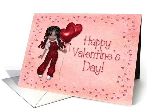 Doll with Balloon Hearts Happy Valentine's Day card (541236)