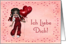 Doll with Balloon Hearts Valentine German card