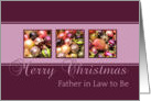 Father in Law to Be - Merry Christmas, purple colored ornaments card