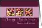 Arkansas - Merry Christmas - purple colored ornaments card