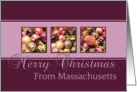 Massachusetts - Merry Christmas - purple colored ornaments card