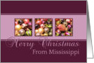 Mississippi - Merry Christmas - purple colored ornaments card