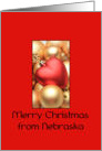 Nebraska Merry Christmas - Gold/Red ornaments card