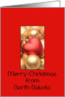 North Dakota Merry Christmas - Gold/Red ornaments card