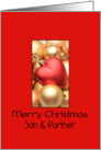 Son & Partner Merry Christmas - Gold/Red ornaments card