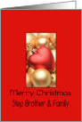 Step Brother & Family Merry Christmas - Gold/Red ornaments card