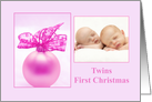photocard Baby Twins First Christmas - Baby girls pink ornament card