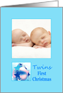 photocard Baby Twins First Christmas - Baby boys blue ornament card