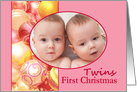 photocard Baby Twins First Christmas - Baby girls pink ornament card