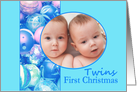 photocard Baby Twins First Christmas - Baby boys blue ornament card