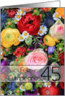 45th Spanish Happy Birthday Card/Feliz Cumpleaños - Summer bouquet card