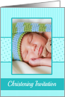 Boy Christening Invitation Photo Card blue stripes card