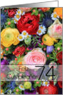 74th Spanish Happy Birthday Card/Feliz Cumpleaos - Summer bouquet card