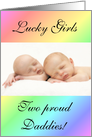 Gay Couple multiple girl birth announcement photo card