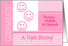 Triplet Girls Pink Godparents Invitation Dots and Stripes Photocard card
