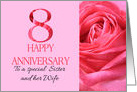 8th Anniversary to Sister and Wife Pink Rose Close Up card