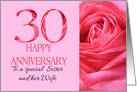 30th Anniversary to Sister and Wife Pink Rose Close Up card