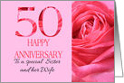 50th Anniversary to Sister and Wife Pink Rose Close Up card