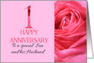 1st Anniversary to Son and Husband Pink Rose Close Up card