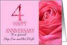 4th Anniversary to Step Son and Wife Pink Rose Close Up card