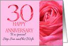 30th Anniversary to Step Son and Wife Pink Rose Close Up card