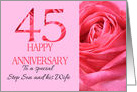 45th Anniversary to Step Son and Wife Pink Rose Close Up card