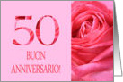 50th Anniversary Italian Buon Anniversario - Pink rose close up card