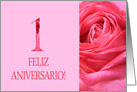 1st Anniversary Spanish Feliz Aniversario Pink Rose Close Up card