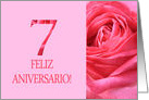 7th Anniversary Spanish Feliz Aniversario Pink Rose Close Up card