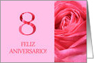 8th Anniversary Spanish Feliz Aniversario Pink Rose Close Up card