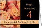 4th Anniversary, Aunt & Uncle multicolored pink roses card