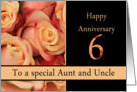 6th Anniversary, Aunt & Uncle multicolored pink roses card