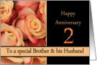 2nd Anniversary, Brother & Husband multicolored pink roses card