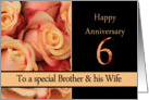 6th Anniversary, Brother & Wife multicolored pink roses card