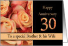 30th Anniversary, Brother & Wife multicolored pink roses card